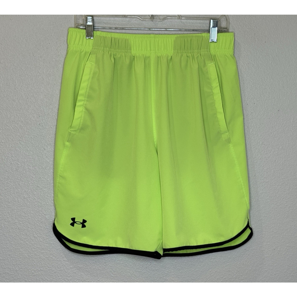 Under Armour Athletic Gym Shorts Mens Large Bright Yellow Elastic Waist Pockets